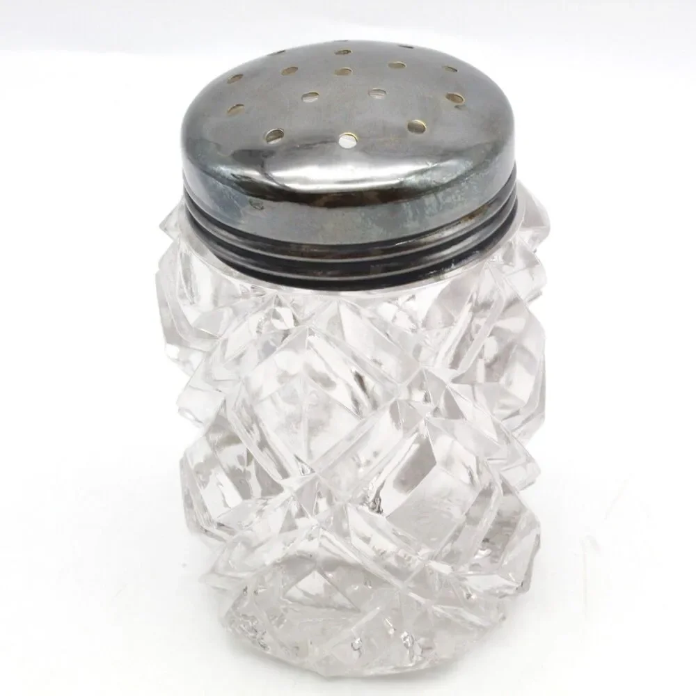 Glass Sugar Shaker Muffineer Hobbs Crystal Diamond Heavy Cut Victorian Antique